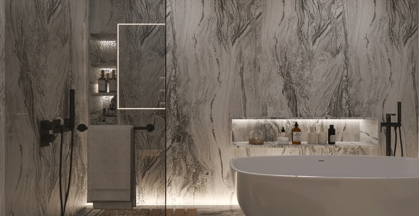 Modern WarmTones Beige Bathroom 3d design renderings