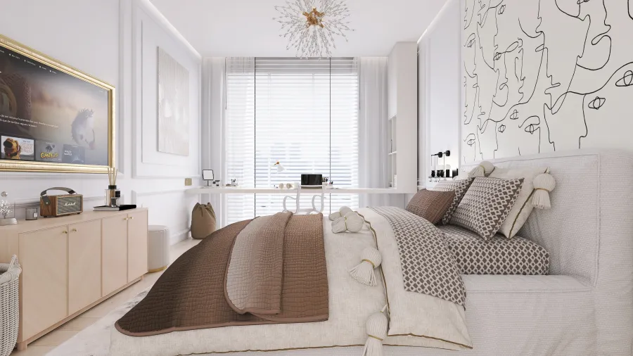 Modern WarmTones Beige Teen Bedroom 3d design renderings