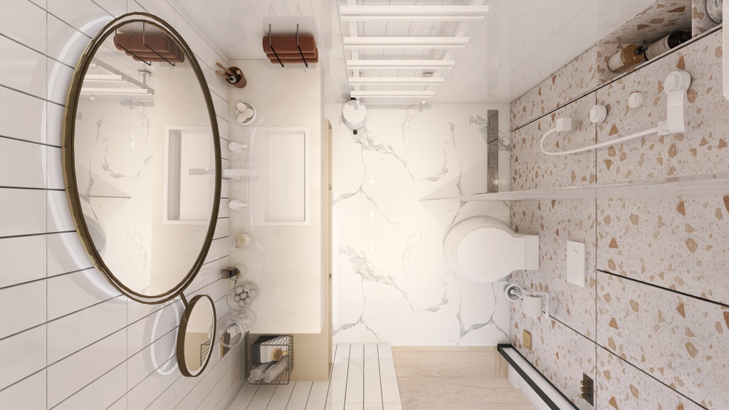 Modern WarmTones Beige Master Bathroom 3d design renderings