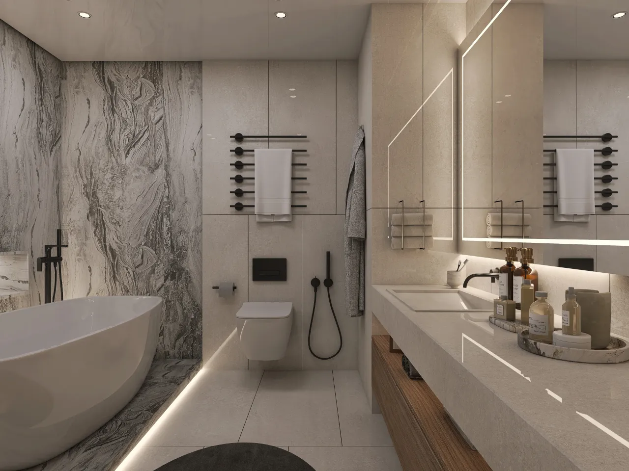 Modern WarmTones Beige Bathroom 3d design renderings