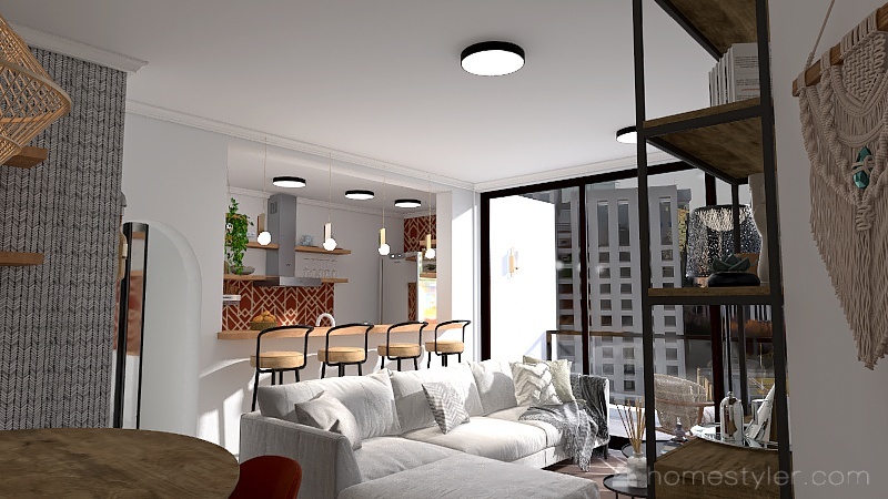 Studio apartment boho style 3d design renderings