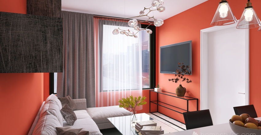 Red flat in the center of Moscow 3d design renderings
