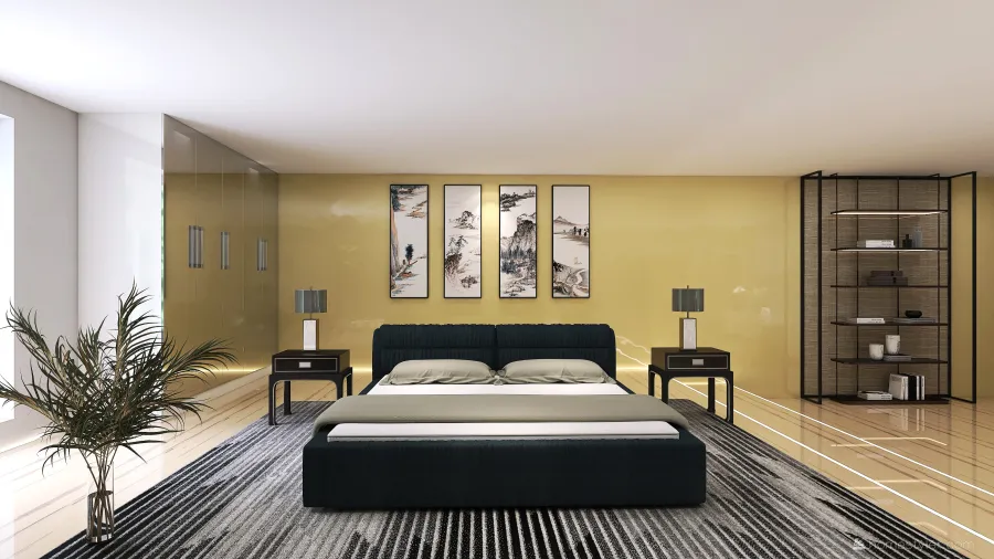 Contemporary Yellow Bedroom2 3d design renderings