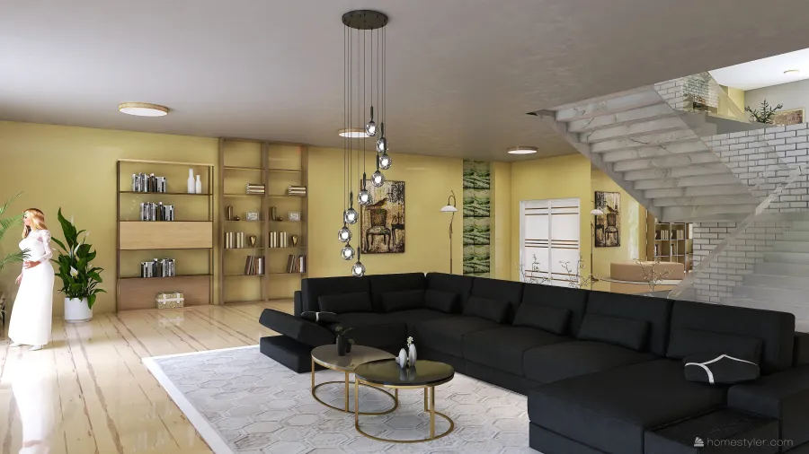 Contemporary Yellow LIving Room2 3d design renderings