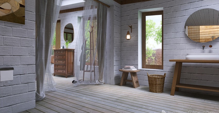 Rustic Farmhouse WoodTones Bedroom & Bathroom 3d design renderings