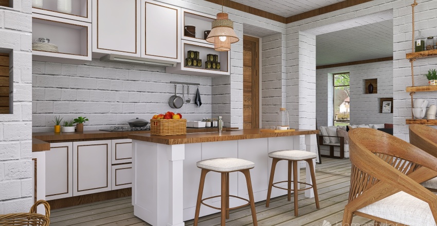 Rustic Farmhouse WoodTones Kitchen & Dining Room 3d design renderings