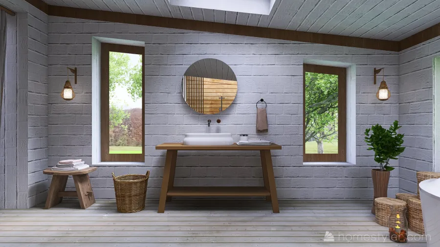 Rustic Farmhouse WoodTones Bedroom & Bathroom 3d design renderings