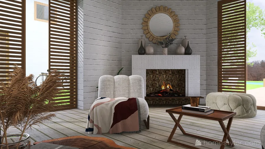 Rustic Farmhouse WoodTones Living Room 3d design renderings