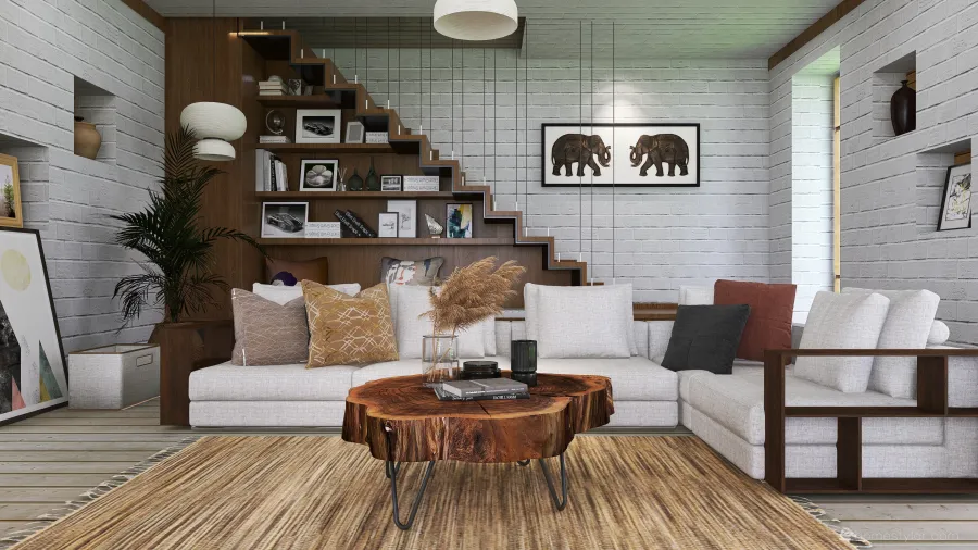 Rustic Farmhouse WoodTones Living Room 3d design renderings
