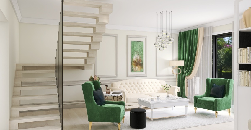 Living room + dining, Neoclassic 3d design renderings