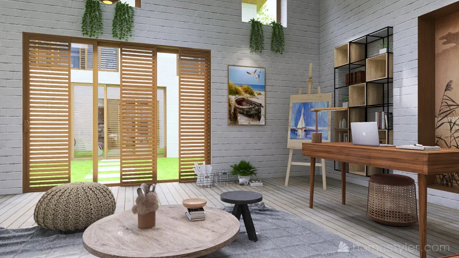 Rustic Farmhouse WoodTones Art Studio /Library 3d design renderings