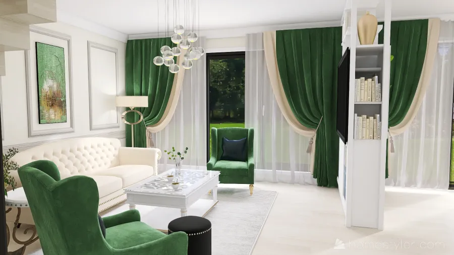Living room + dining, Neoclassic 3d design renderings