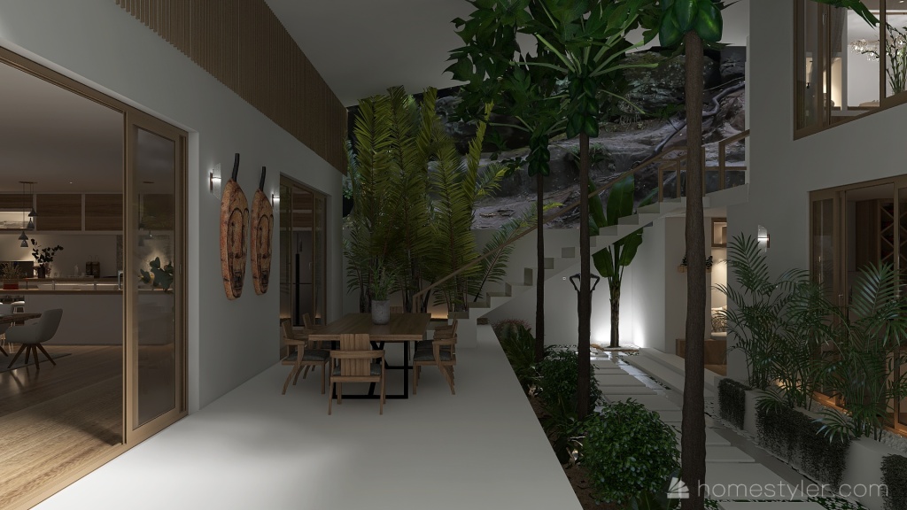 Contemporary Scandinavian Rustic Weeping Villa House WoodTones Beige 3d design renderings