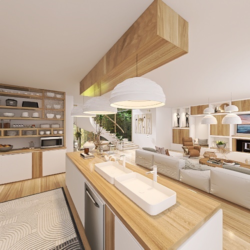 Contemporary Scandinavian Rustic Weeping Villa House WoodTones Beige 3d design renderings