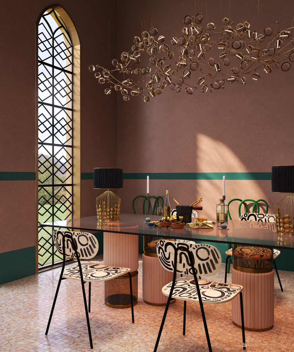 ArtDeco StyleOther Contemporary WarmTones Red Living Room 3d design renderings