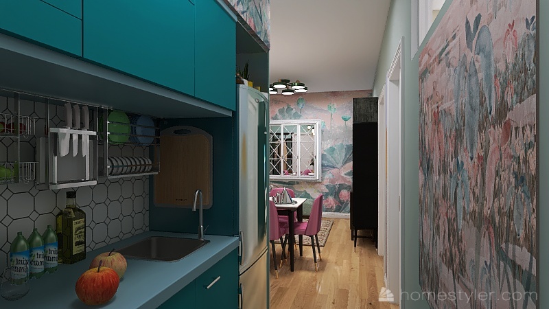 Прихожая, Гостиная и Кухня 3d design renderings
