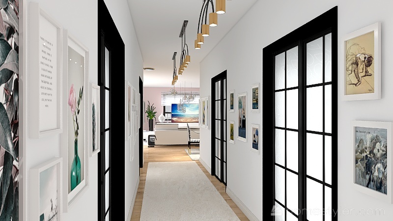 Ingresso, Cucina, Pranzo, Soggiorno e Corridoio 3d design renderings
