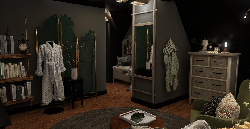 modern magical witchy cabin 3d design renderings
