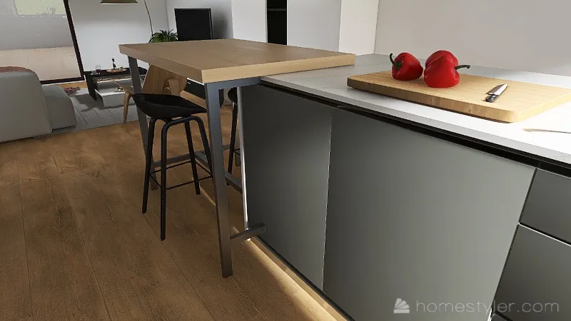 De Pizzafabriek - Nis, eiland + tafel - Keuken donkergrijs 3d design renderings