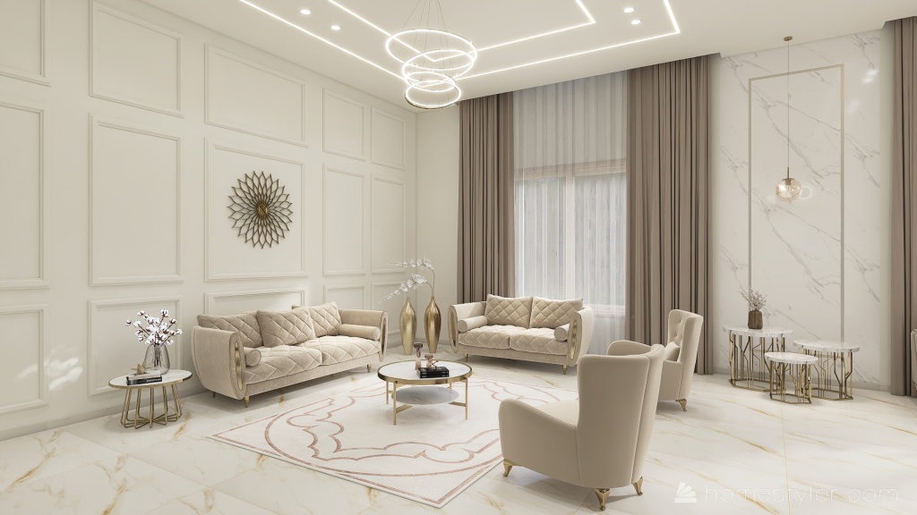 Traditional Classic Villa White Beige 3d design renderings