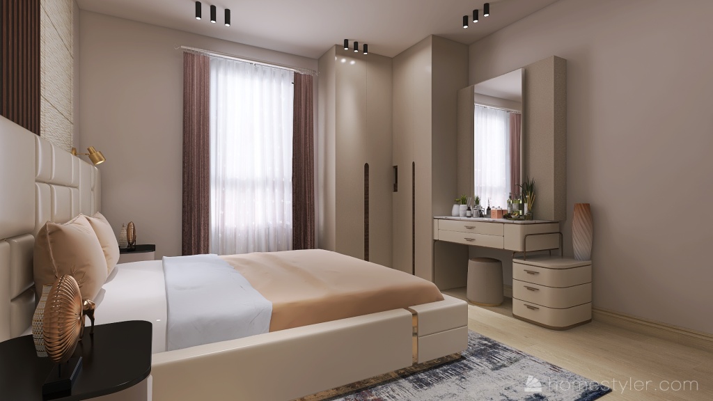 BEIGE BED ROOM 3d design renderings