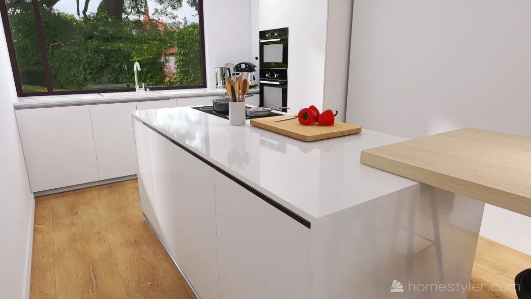De Pizzafabriek - Nis, eiland + tafel - Keuken wit 3d design renderings