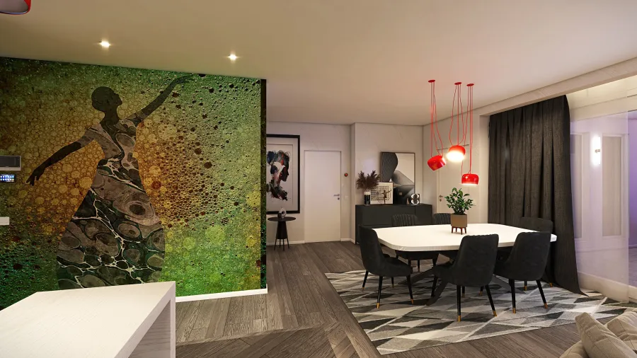 living ,room  dining  kitchen 3d design renderings