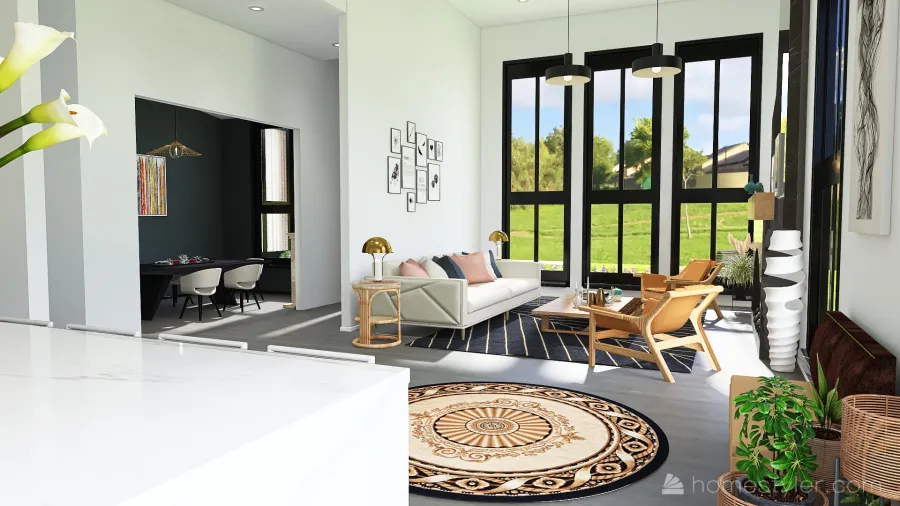 Living Room e cozinha 3d design renderings