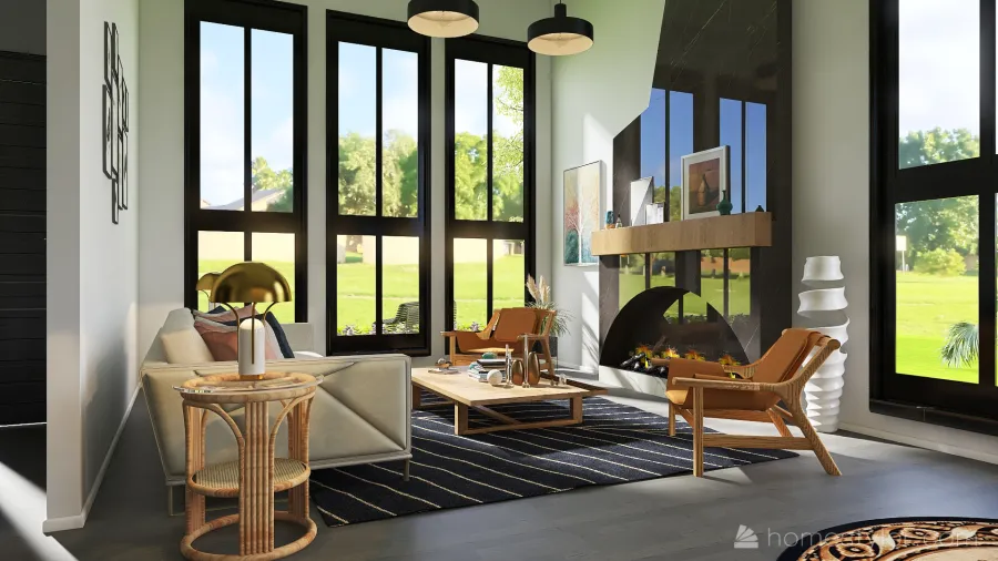 Living Room e cozinha 3d design renderings
