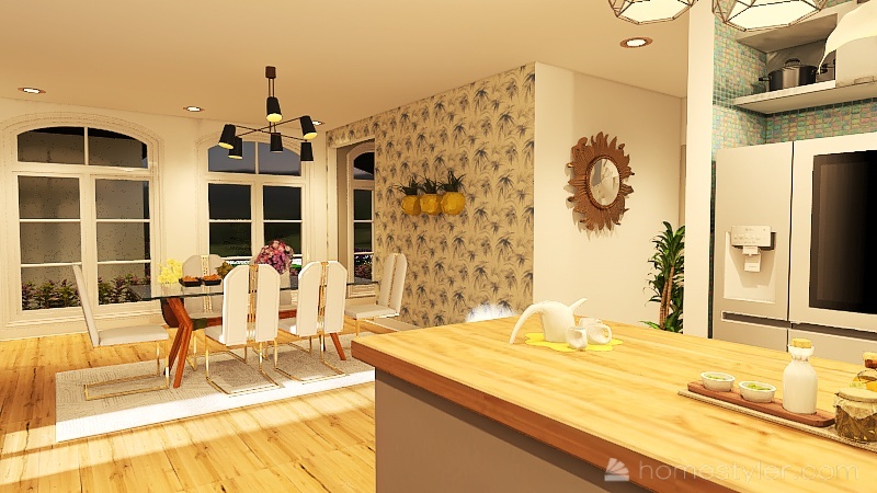 cozinha e sala de jantar 3d design renderings