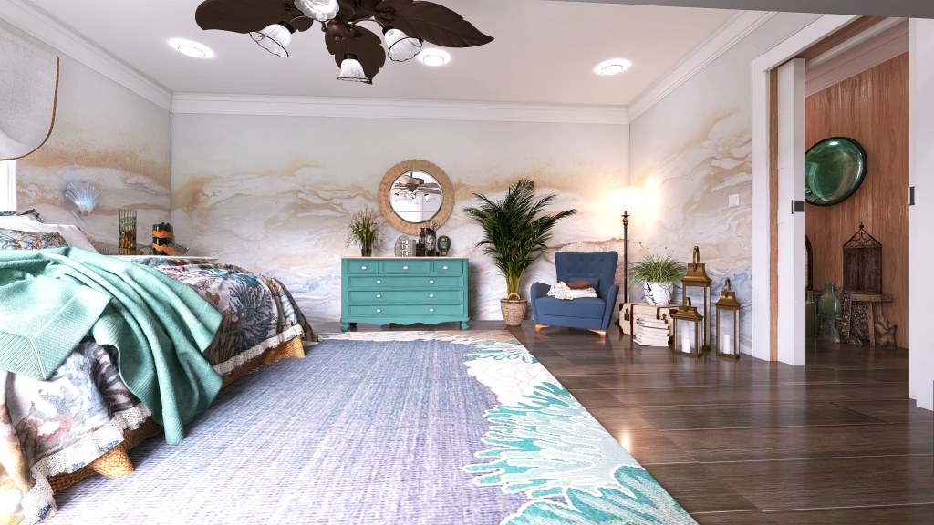Costal Blue Lower Level Great Room/ 2nd Floor Master Suite 3d design renderings