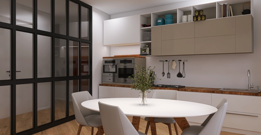 Cucina e soggiorno 3d design renderings