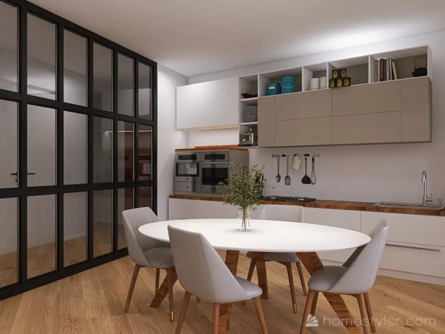 Cucina e soggiorno 3d design renderings