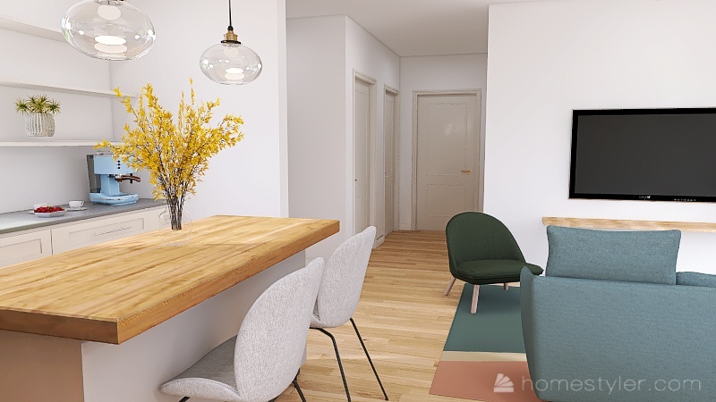 LIVING/DINING/KITCHEN 3d design renderings