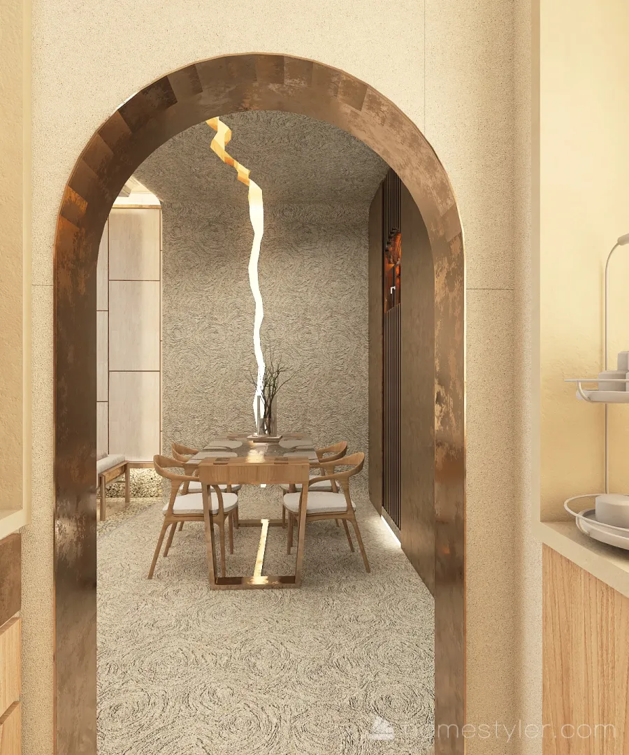 WabiSabi Beige WarmTones Kitchenette 3d design renderings