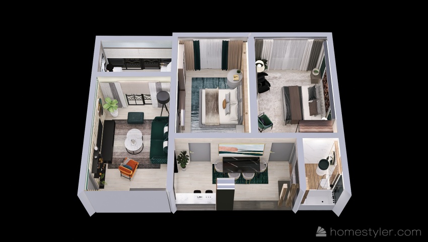 Modern apartment green theme 3d design picture 76.3