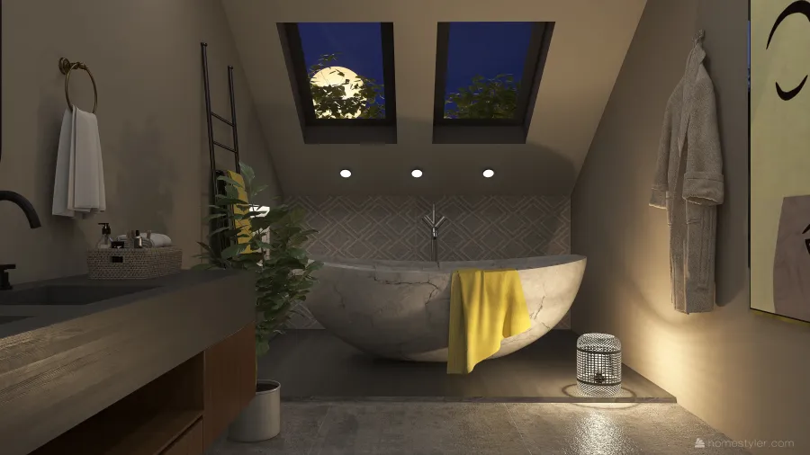 Industrial Grey Yellow Bathroom 3d design renderings