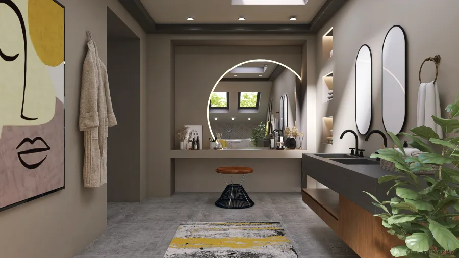 Industrial Grey Yellow Bathroom 3d design renderings
