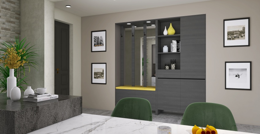 Industrial Grey Yellow Kitchen 3d design renderings