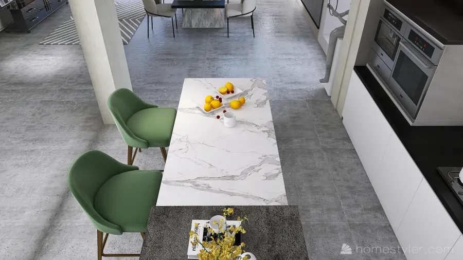 Industrial Grey Yellow Kitchen 3d design renderings