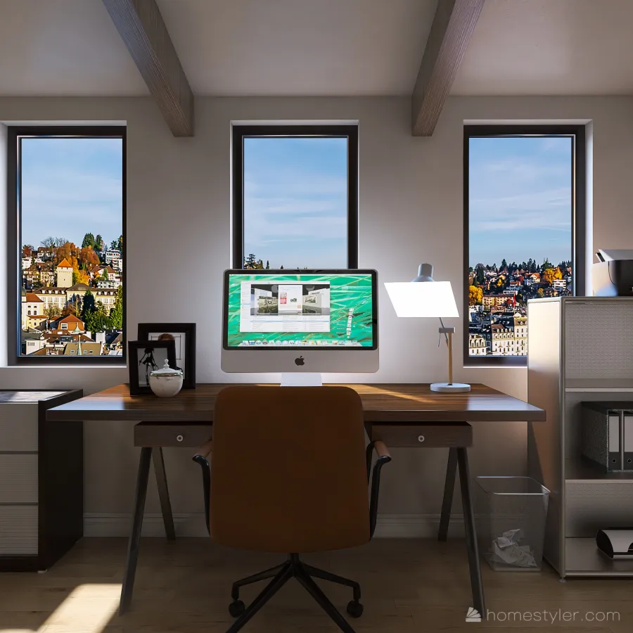 attic office 3d design renderings