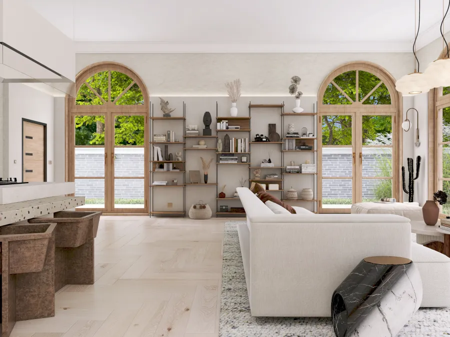 WabiSabi Beige WoodTones EarthyTones Master Bedroom 3d design renderings