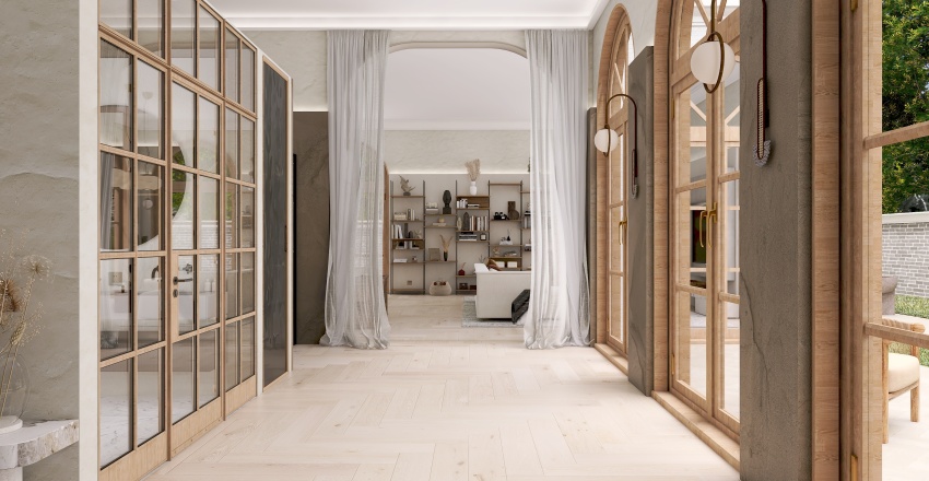 WabiSabi Beige WoodTones EarthyTones Master Bedroom 3d design renderings