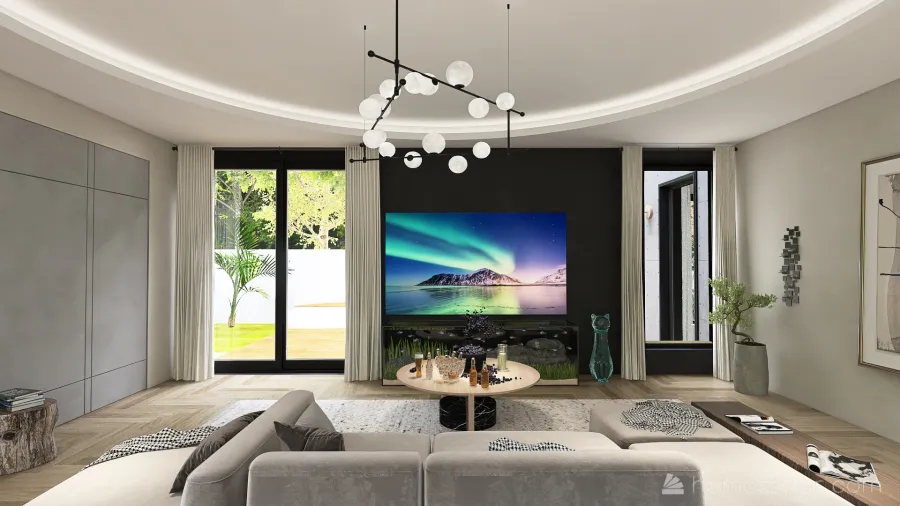 Modern Black TV RELAX ROOM 3d design renderings