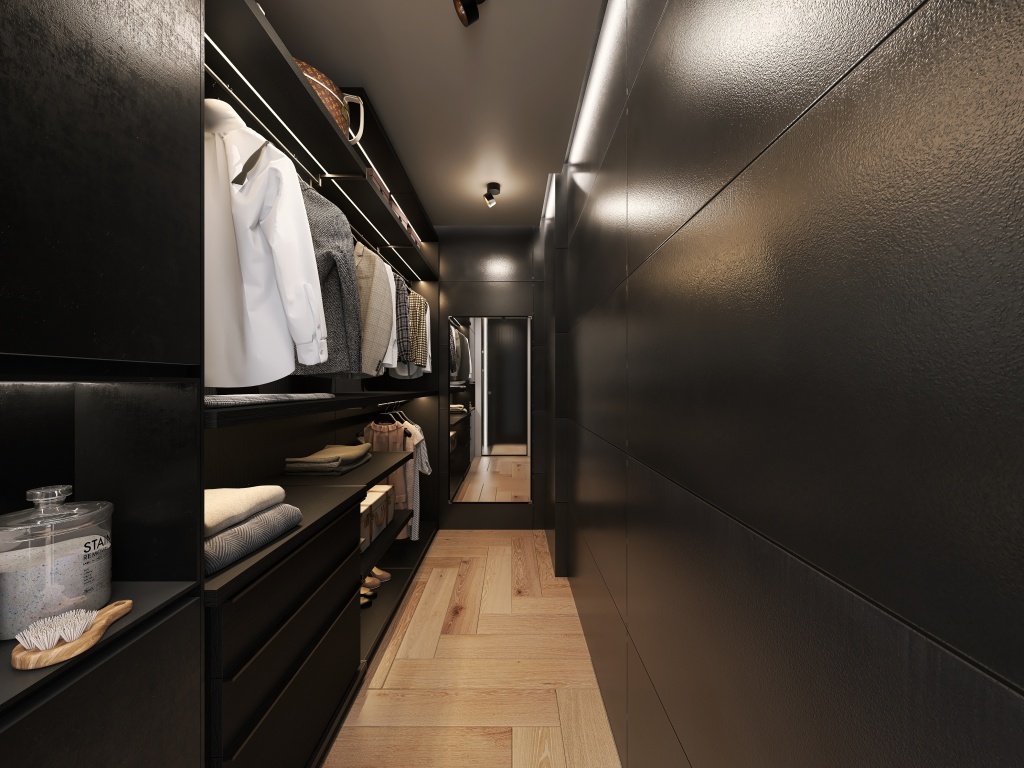 Modern Contemporary Black Blue Wardrobe 3d design renderings