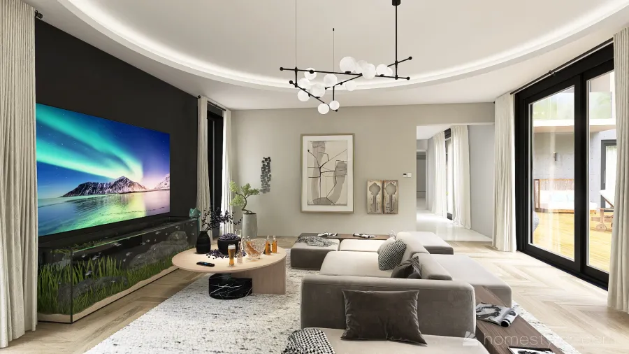 Modern Black TV RELAX ROOM 3d design renderings