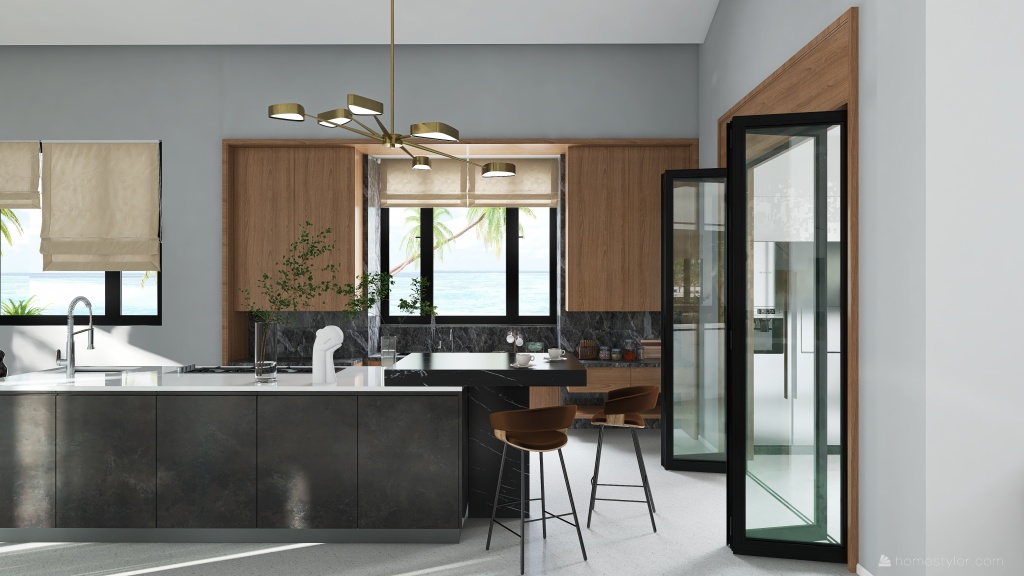 Contemporary Black White Living Room 3d design renderings