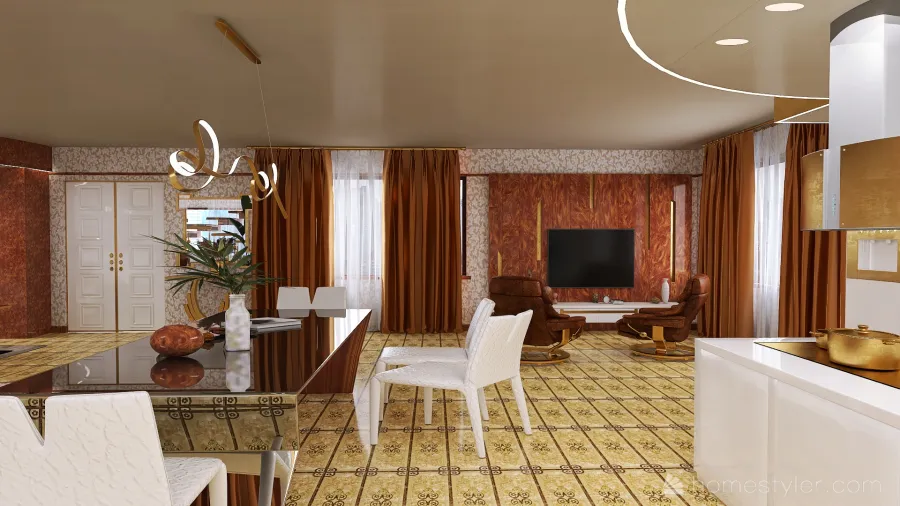 Farmhouse appartamento open space deluxe Yellow 3d design renderings