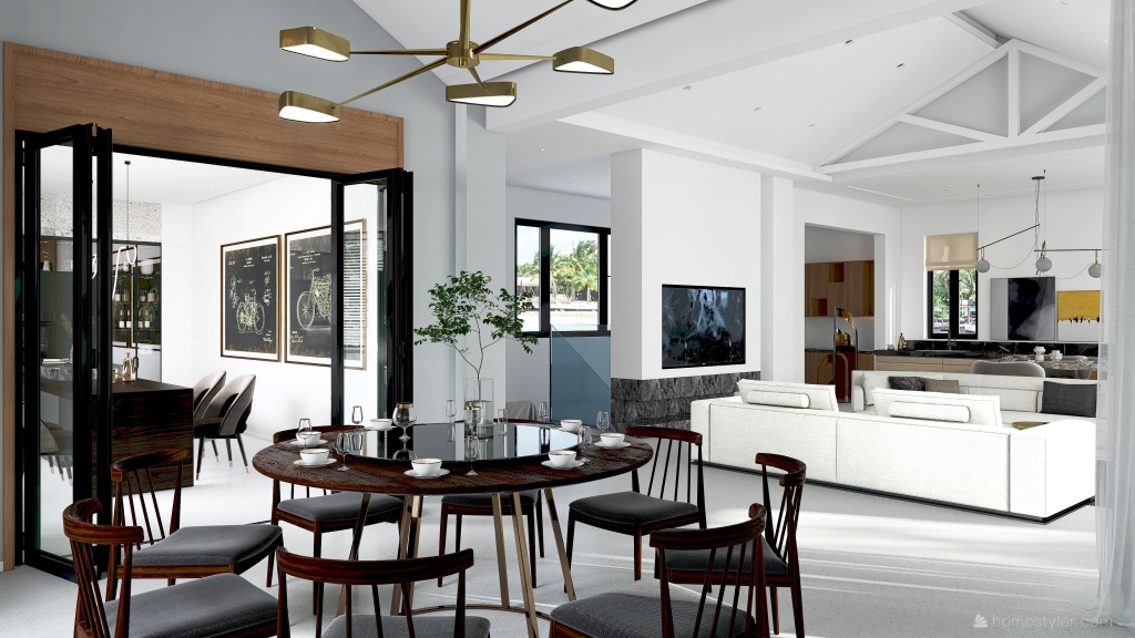 Contemporary Black White Dining Zone 3d design renderings