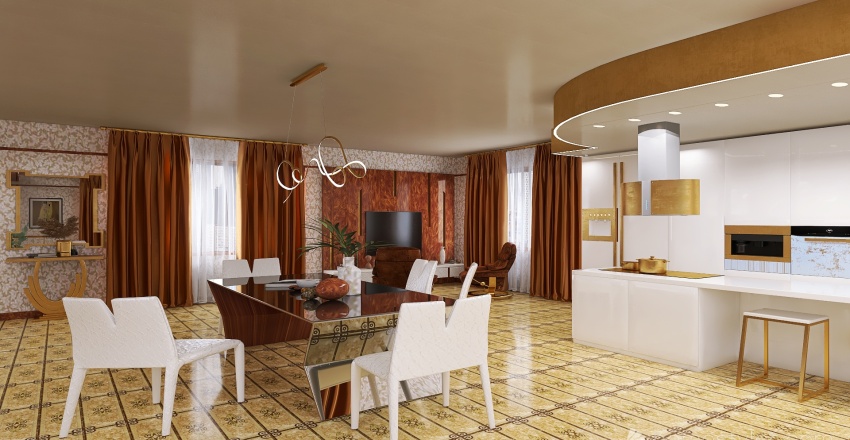 Farmhouse appartamento open space deluxe Yellow 3d design renderings